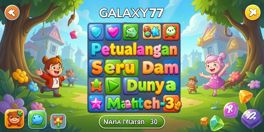 Tampilan seru gameplay GALAXY77 dengan kombinasi warna-warni permata.