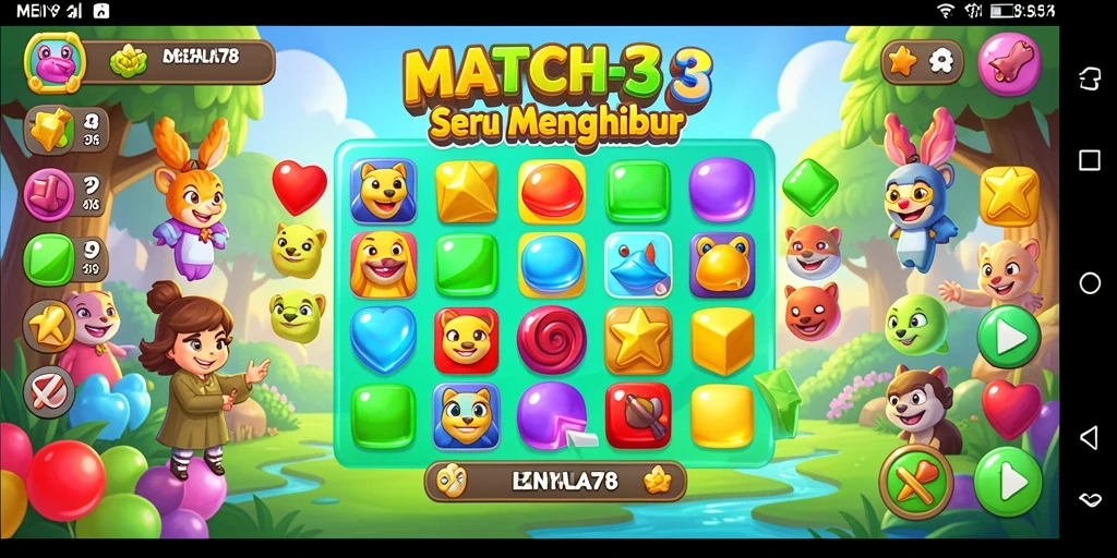 Tampilan gameplay seru dalam permainan Match-3 MENYALA78.