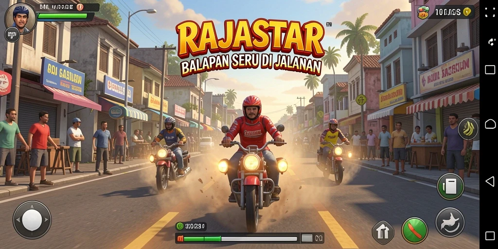 Gameplay seru RAJASTAR dengan balapan menegangkan.