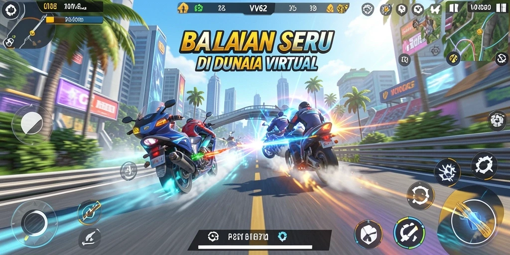 Tampilan gameplay seru dalam VV62 dengan balapan yang mendebarkan.